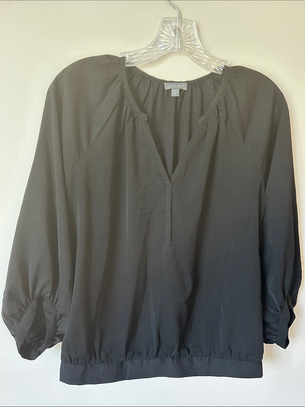 Lilla P Black V-Neck Balloon Sleeve Blouse